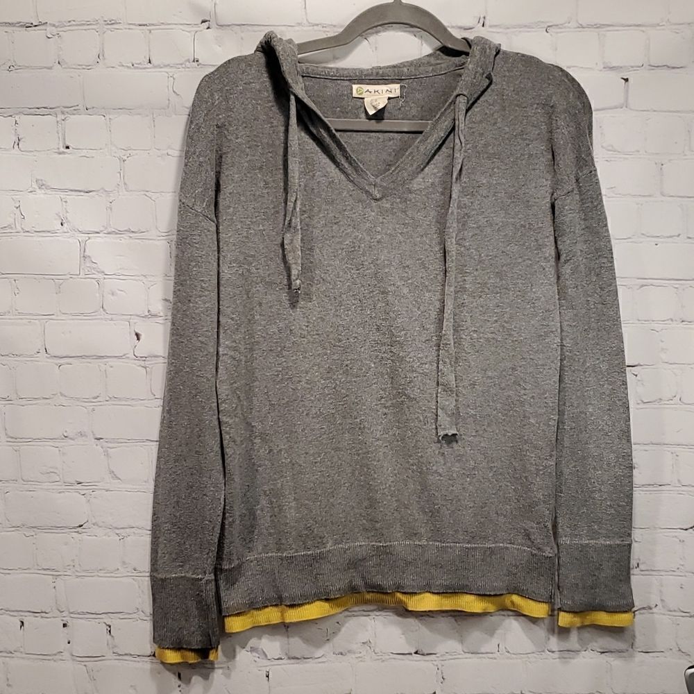 Anthropologie Akini hooded gray and mustard pull over sweater